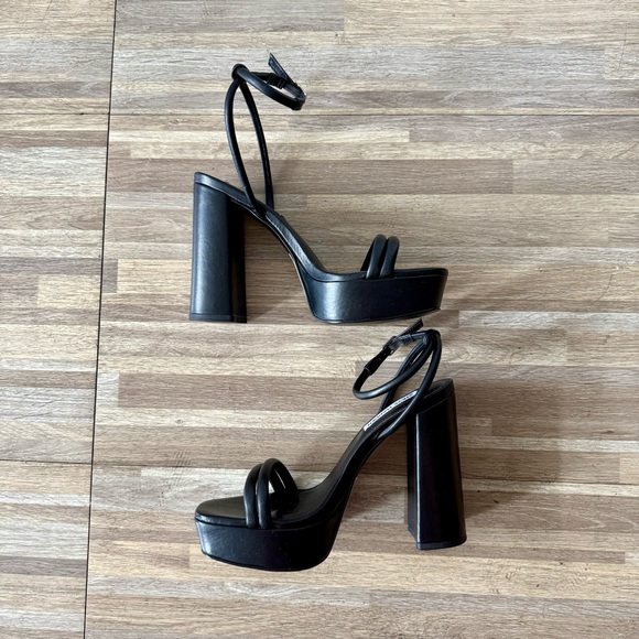 Steve Madden LOFTY Black Leather Platform Block Heels, women’s size 6 - Picture 7 of 8